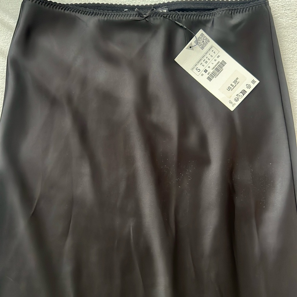 Black satin Zara maxi/mid length skirt